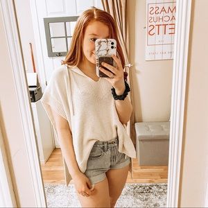 Madewell White Knit Hooded Poncho